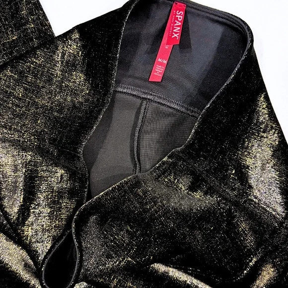 SPANX Velvet Shine Leggings Size M Black Gold Metallic High Rise Party Pants EUC - Picture 4 of 8